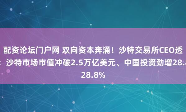 配资论坛门户网 双向资本奔涌！沙特交易所CEO透露：沙特市场市值冲破2.5万亿美元、中国投资劲增28.8%